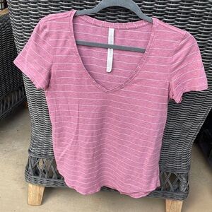 Lululemon Pink Heathered Striped V-Neck Short Sleeved Shirt